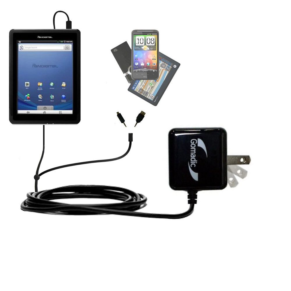 Double Wall Home Charger with tips including compatible with the Pandigital Novel R70E200 - Black Model