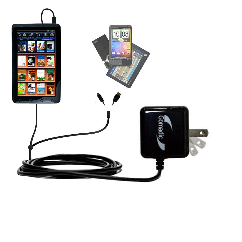Double Wall Home Charger with tips including compatible with the Pandigital Novel R90L200 - Black Version