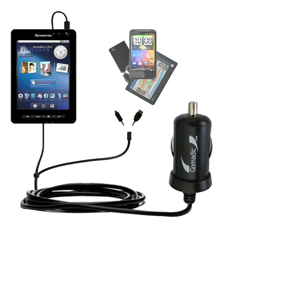 mini Double Car Charger with tips including compatible with the Pandigital Planet R70A200