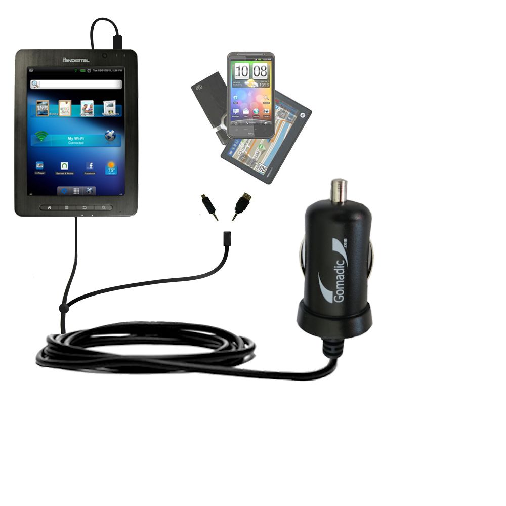 mini Double Car Charger with tips including compatible with the Pandigital Super Nova R80B400