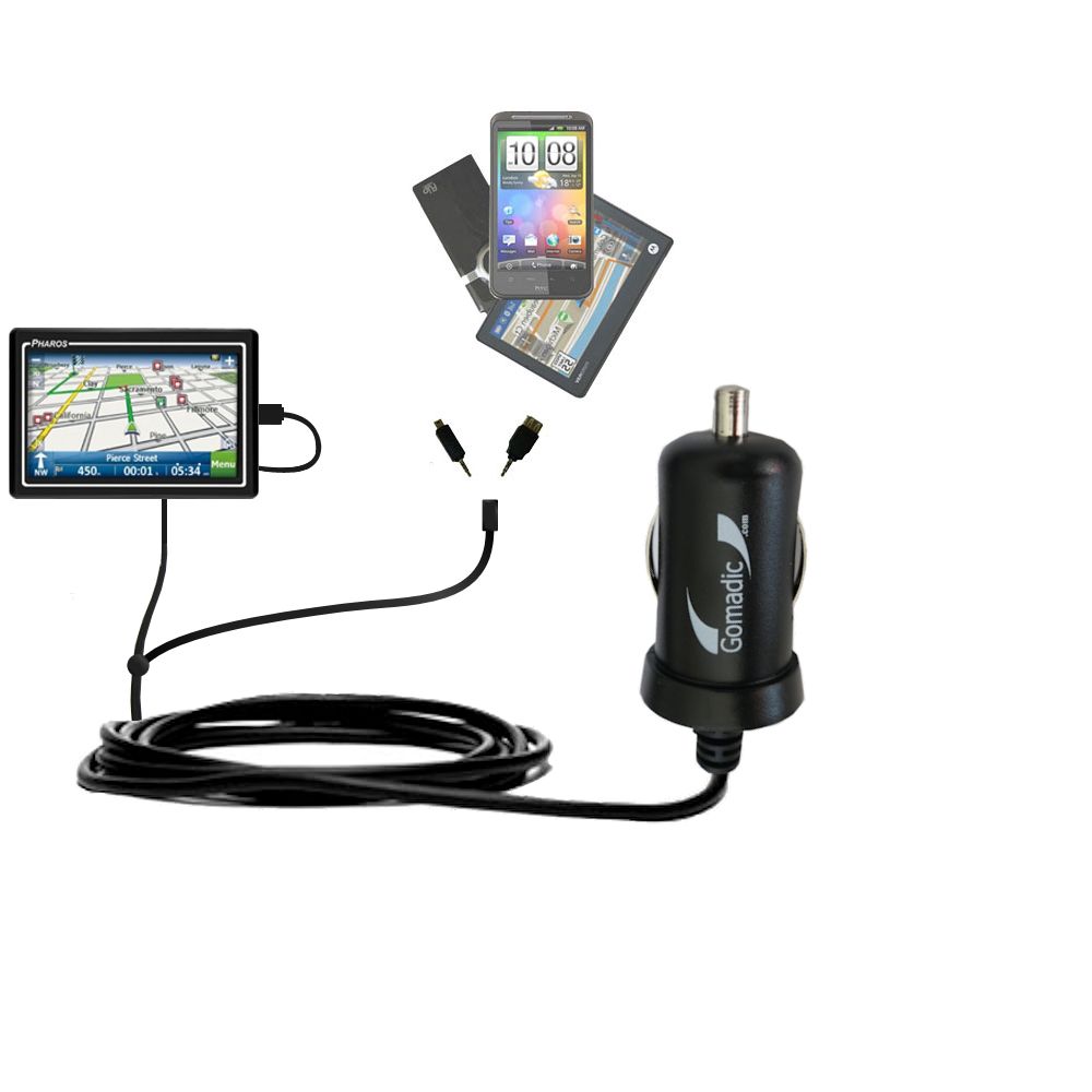 mini Double Car Charger with tips including compatible with the Pharos Drive 270