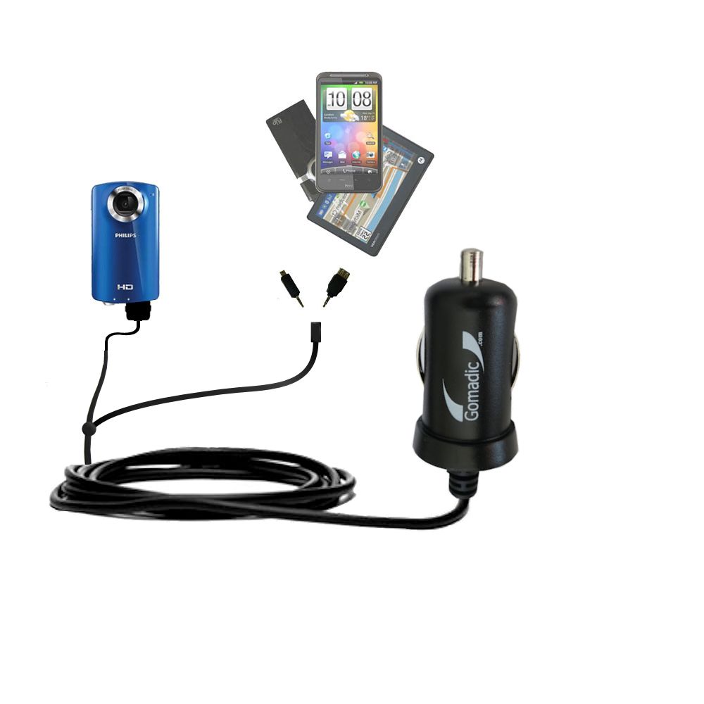 mini Double Car Charger with tips including compatible with the Philips CAM100 HD Camcorder