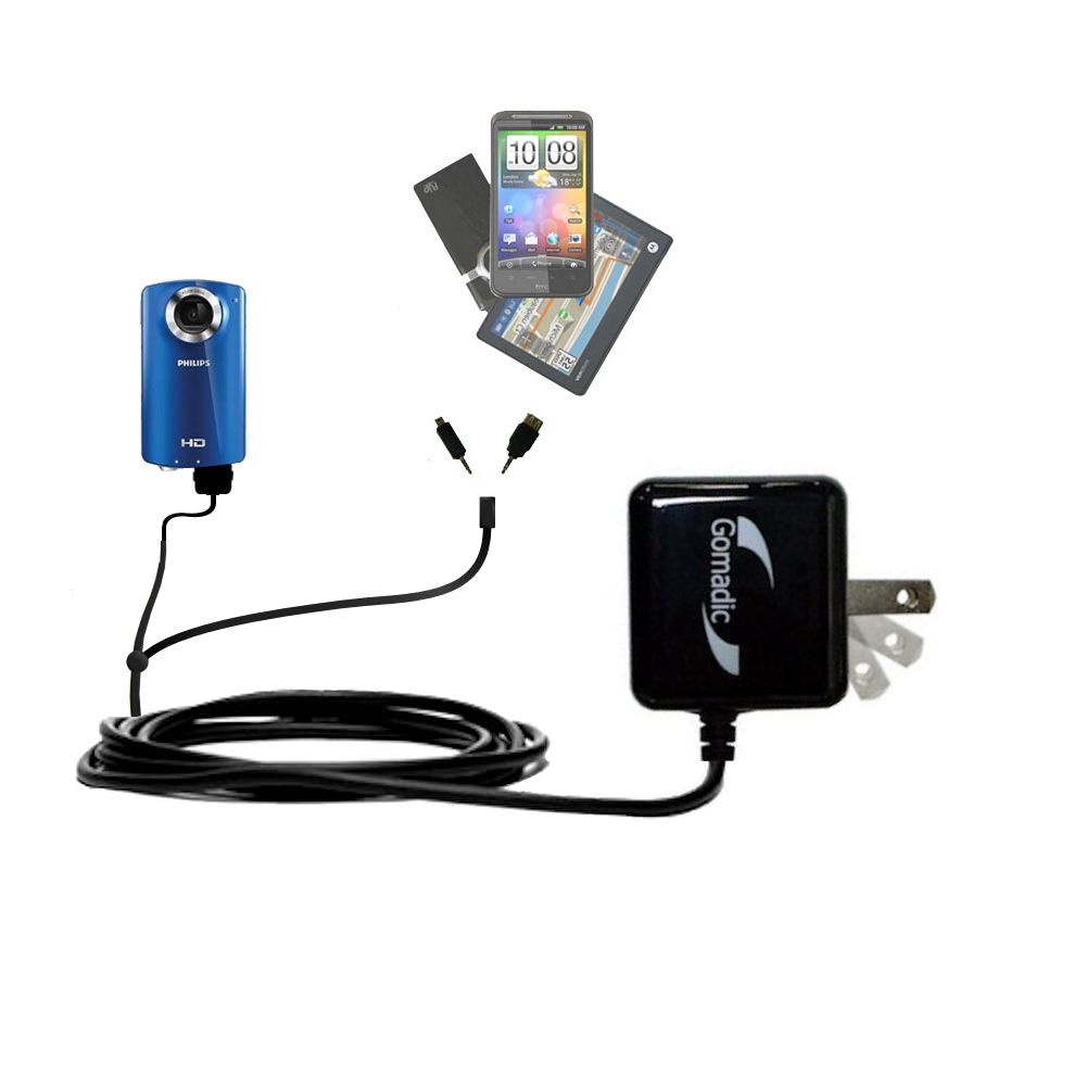 Double Wall Home Charger with tips including compatible with the Philips CAM100 HD Camcorder