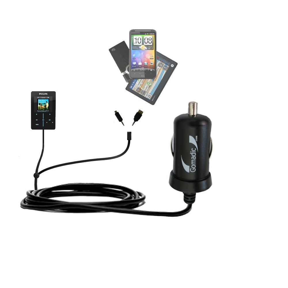 mini Double Car Charger with tips including compatible with the Philips GoGear HDD1835/37