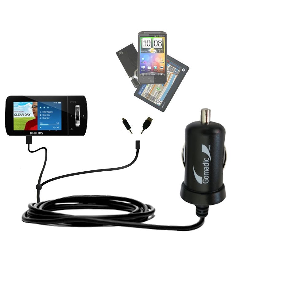 mini Double Car Charger with tips including compatible with the Philips GoGear Muse