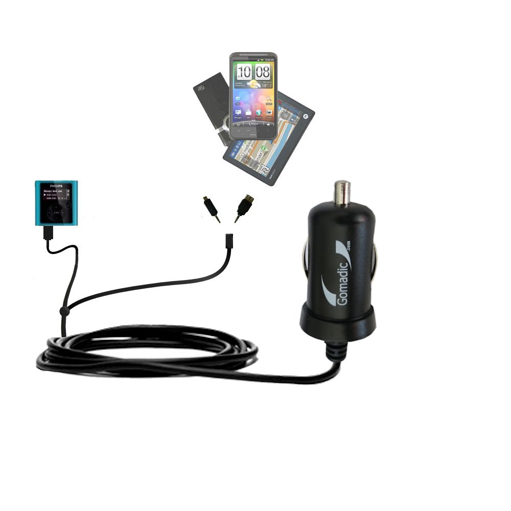 mini Double Car Charger with tips including compatible with the Philips GoGear SA1926/37