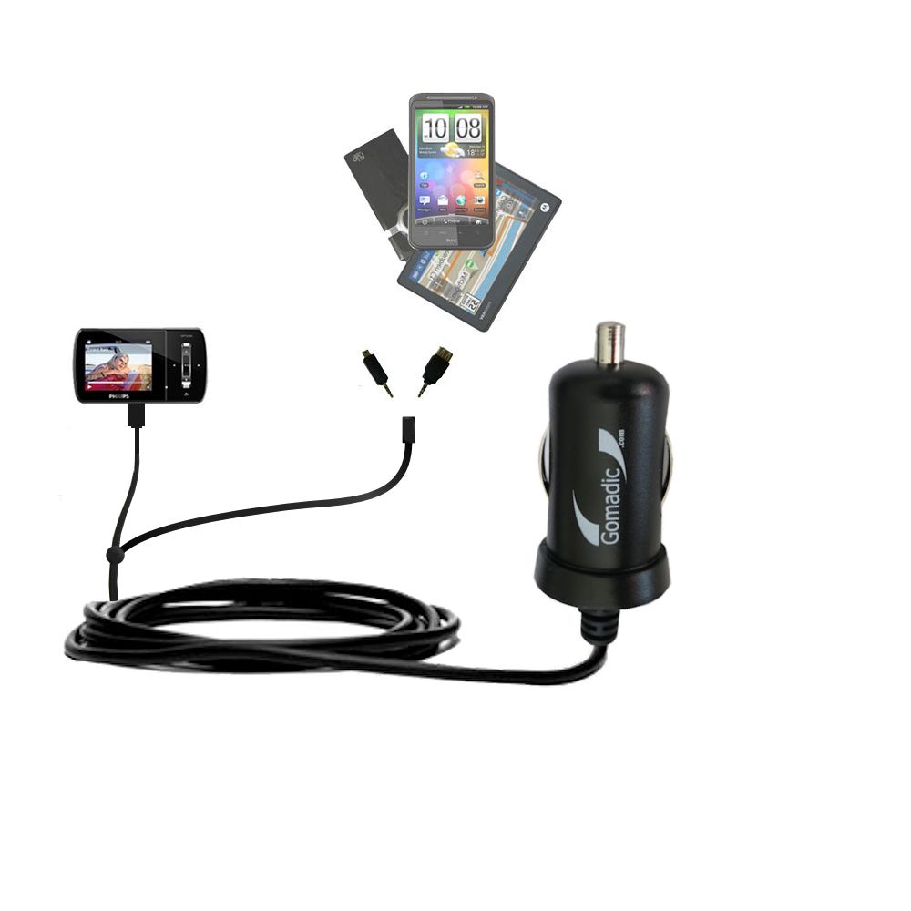 mini Double Car Charger with tips including compatible with the Philips GoGear SA1ARA16