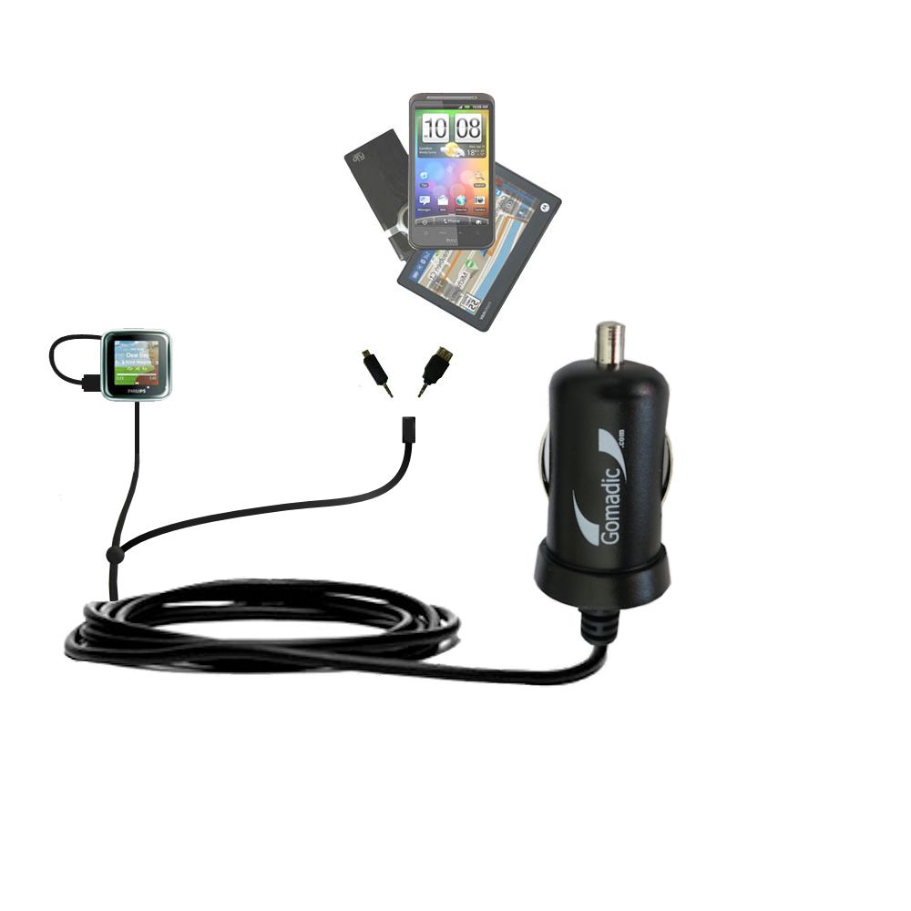 mini Double Car Charger with tips including compatible with the Philips GoGear SA2925/37 Spark