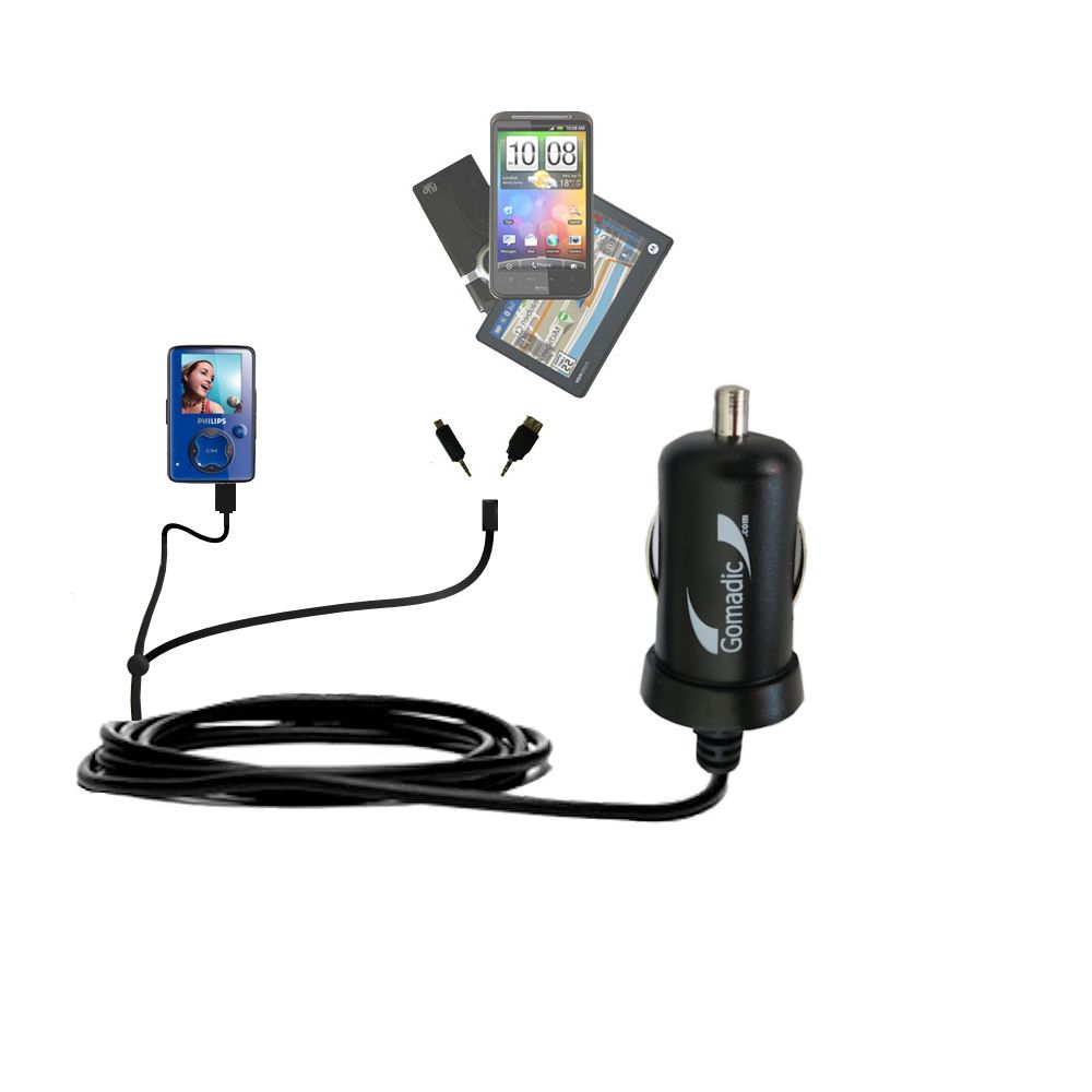 mini Double Car Charger with tips including compatible with the Philips GoGear SA3020/37