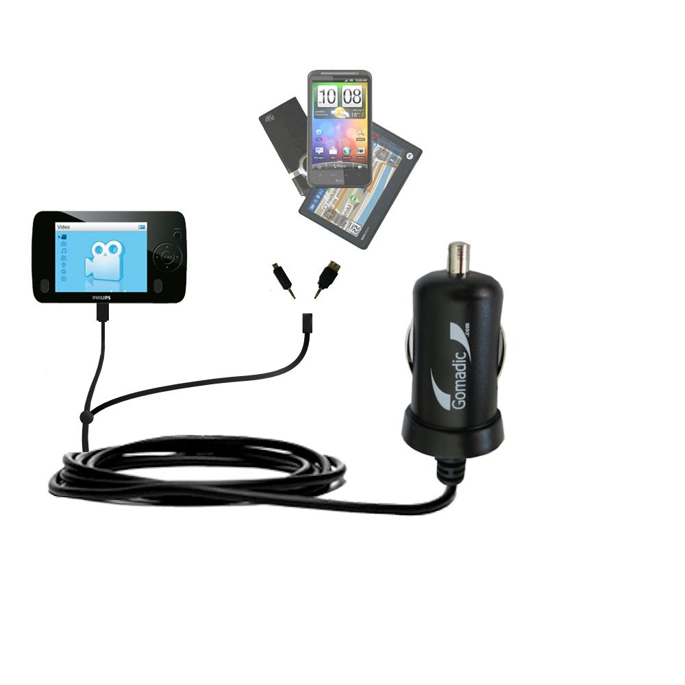 mini Double Car Charger with tips including compatible with the Philips GoGear SA3105/37