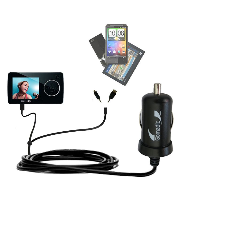 mini Double Car Charger with tips including compatible with the Philips GoGear SA3224