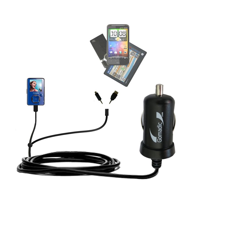 mini Double Car Charger with tips including compatible with the Philips GoGear SA4426