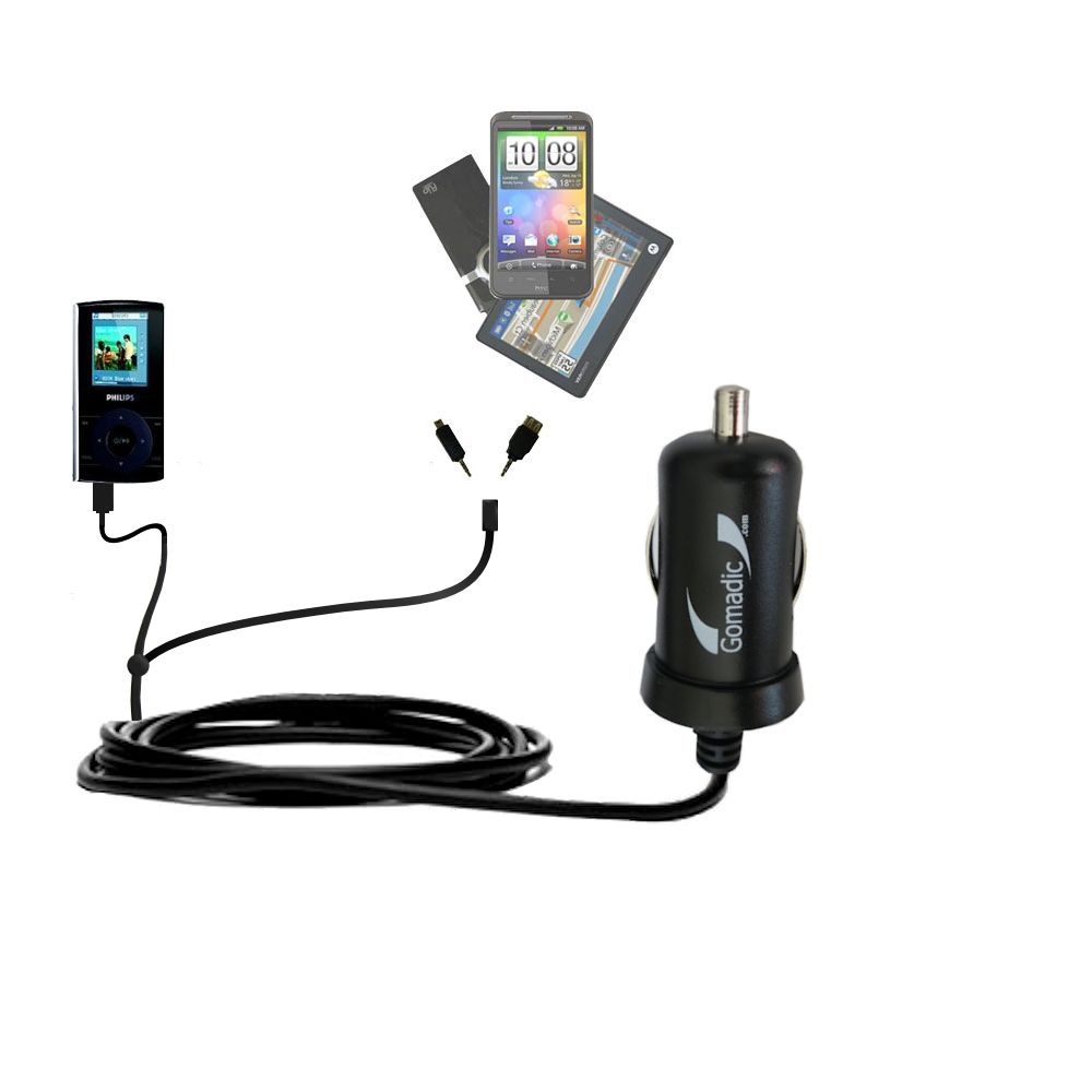 mini Double Car Charger with tips including compatible with the Philips GoGear SA5125/37