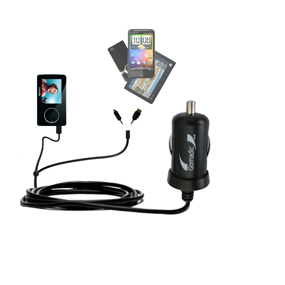 mini Double Car Charger with tips including compatible with the Philips GoGear 5287BT