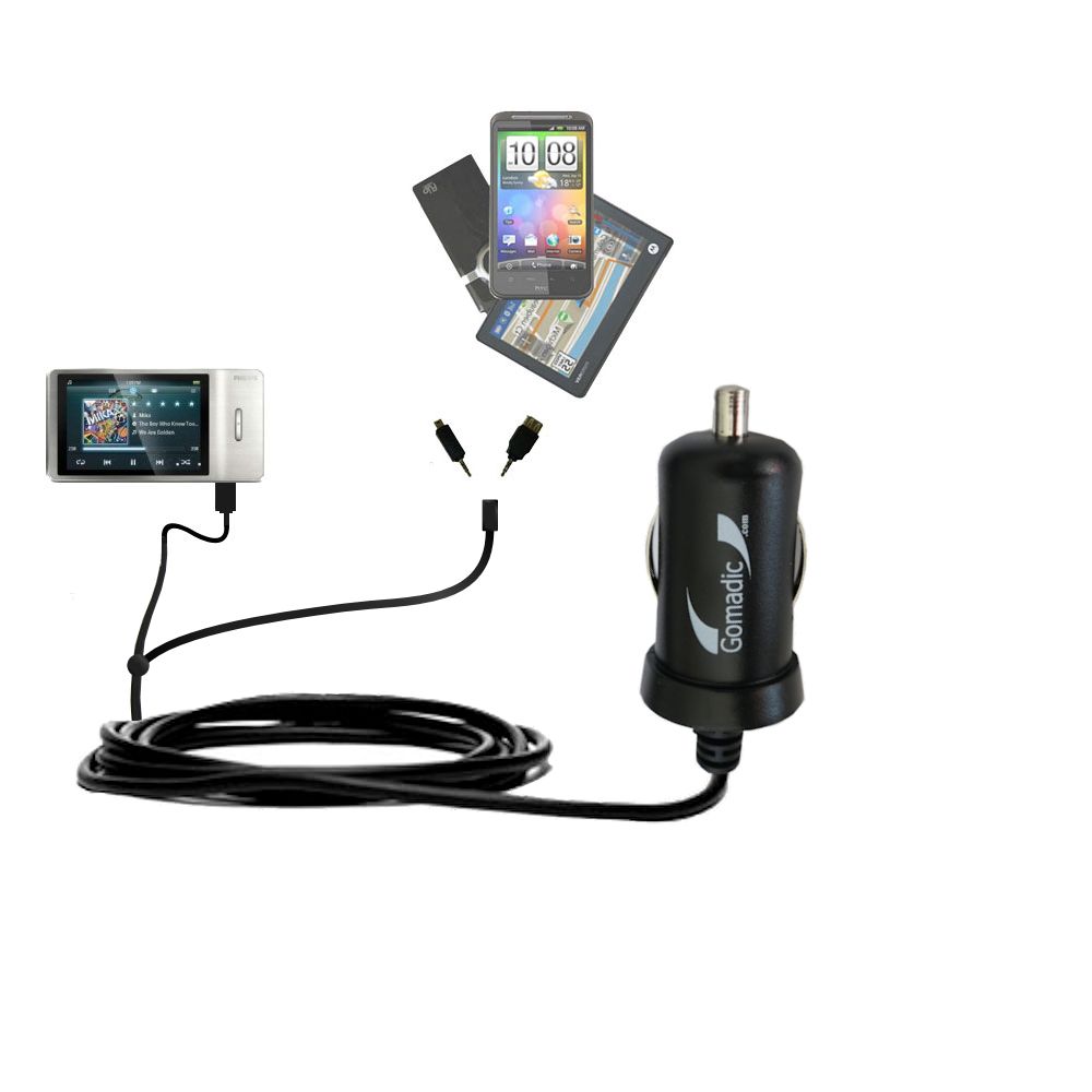 mini Double Car Charger with tips including compatible with the Philips Muse MP3 Video Player FullSound