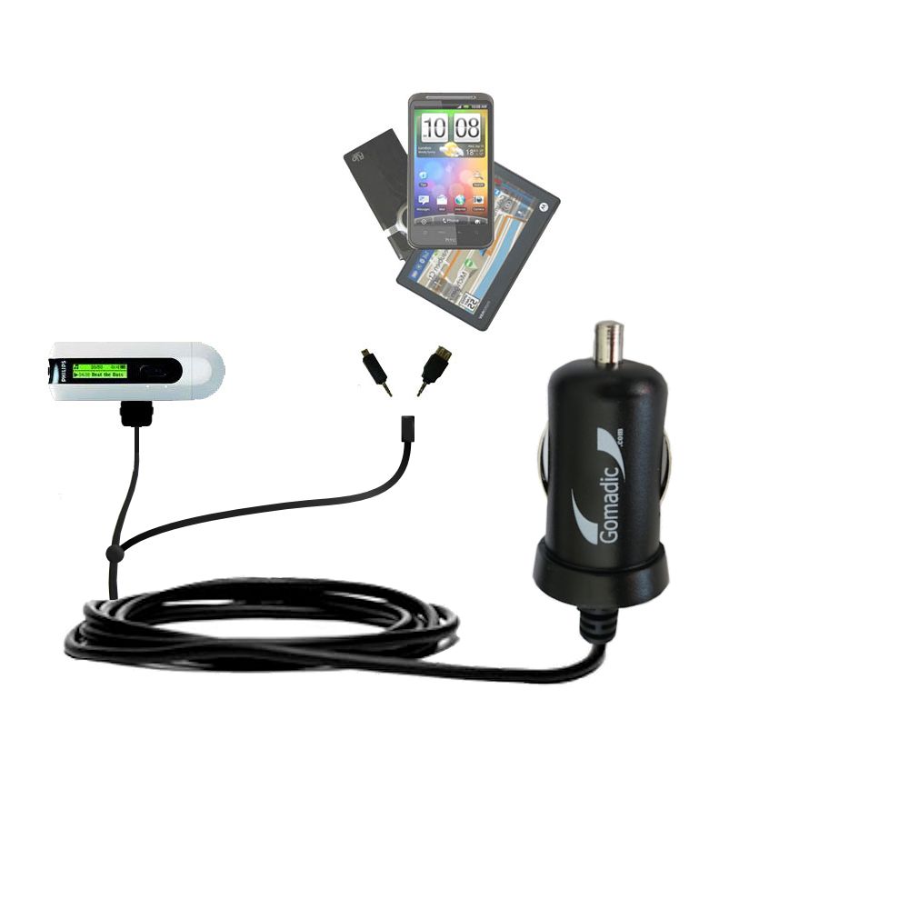 mini Double Car Charger with tips including compatible with the Philips GoGear SA2100/37