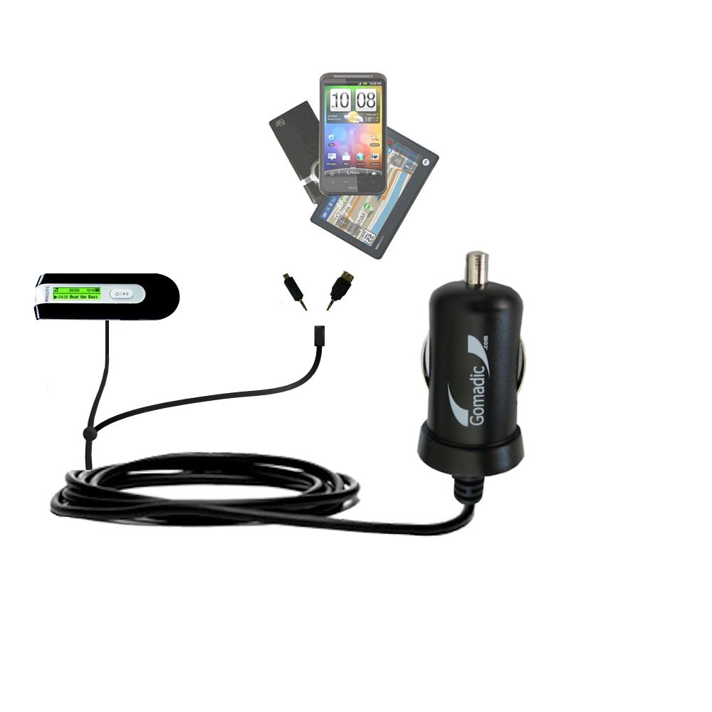 mini Double Car Charger with tips including compatible with the Philips GoGear SA2121/37