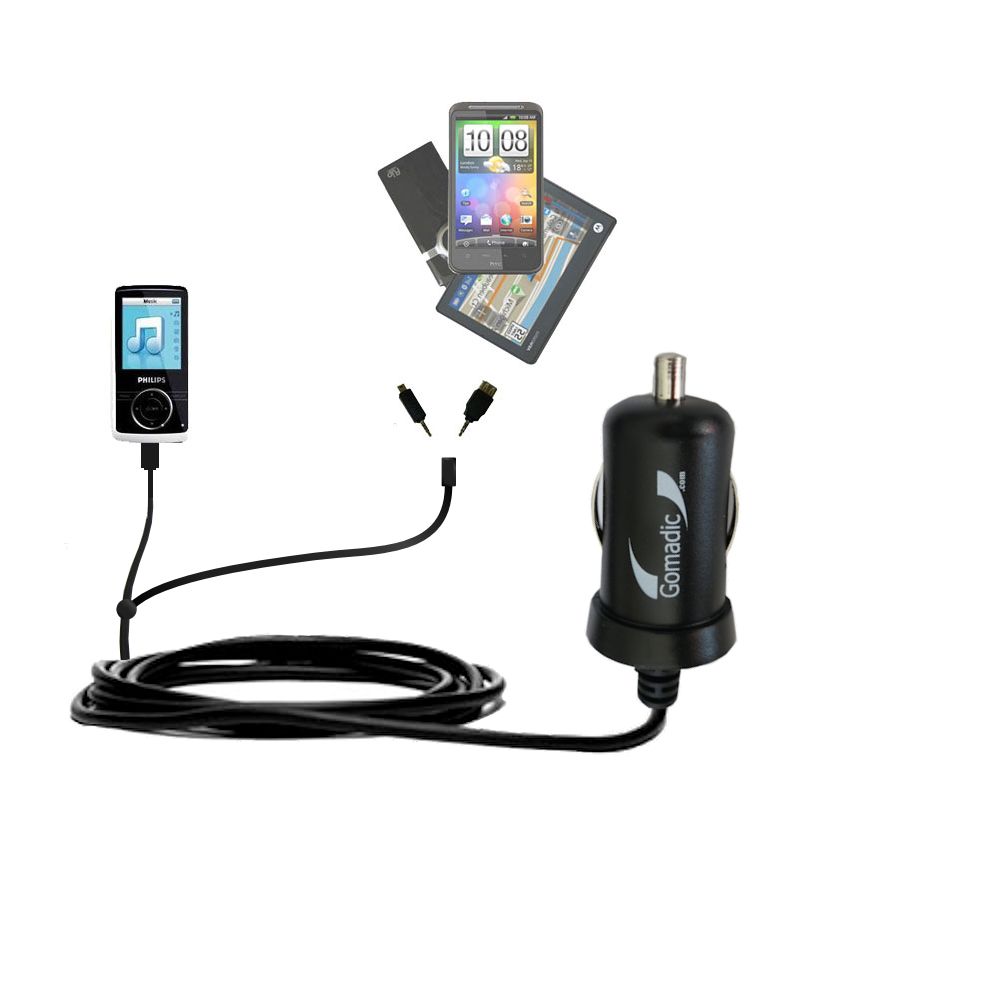 mini Double Car Charger with tips including compatible with the Philips GoGear SA3104/37