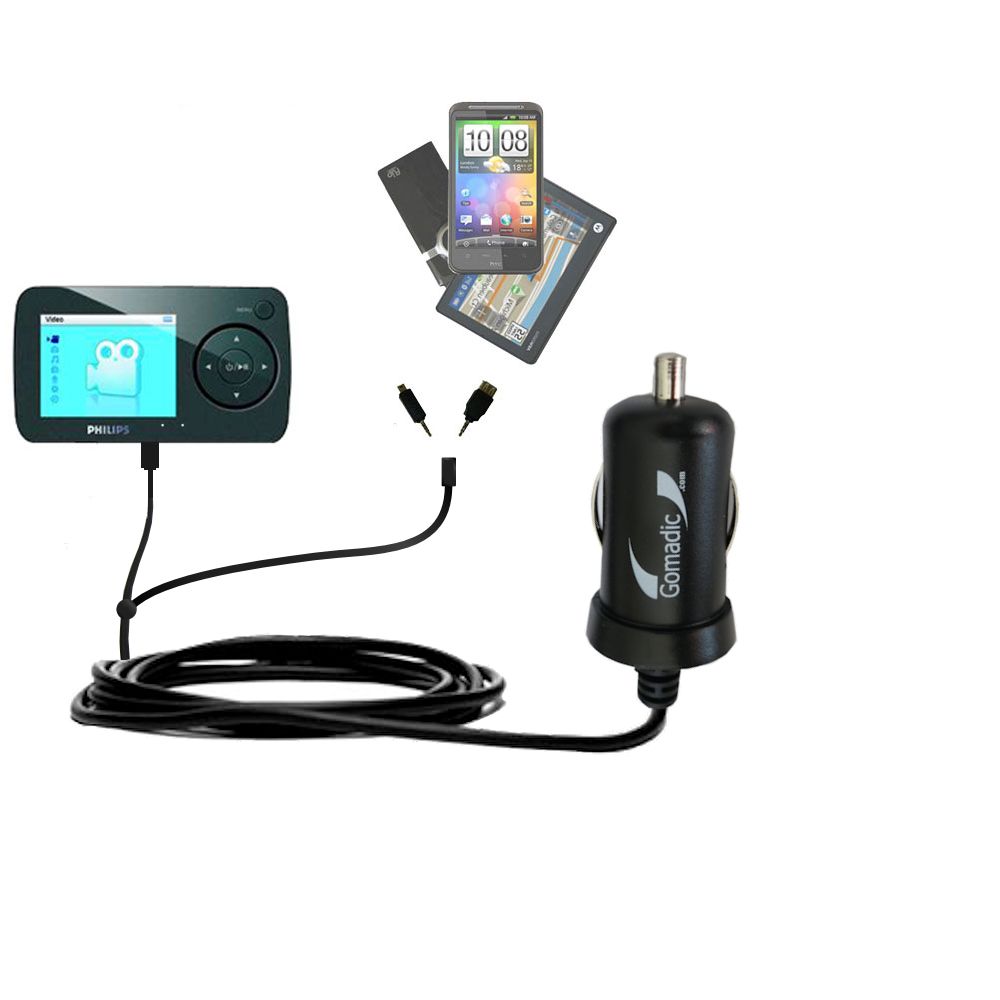 mini Double Car Charger with tips including compatible with the Philips GoGear SA6125/37