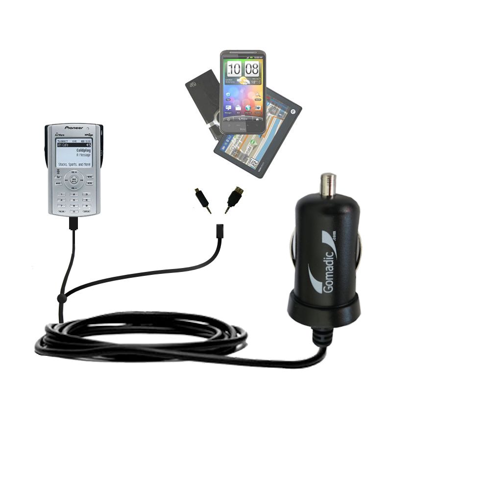 mini Double Car Charger with tips including compatible with the Pioneer Airwave XM2Go