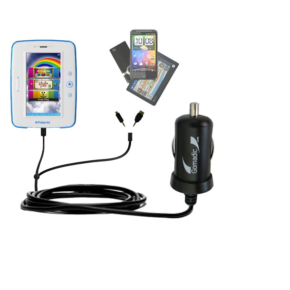 mini Double Car Charger with tips including compatible with the Polaroid Kids PTAB750