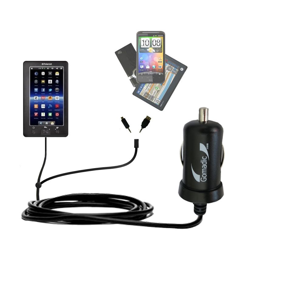 mini Double Car Charger with tips including compatible with the Polaroid PMID4300