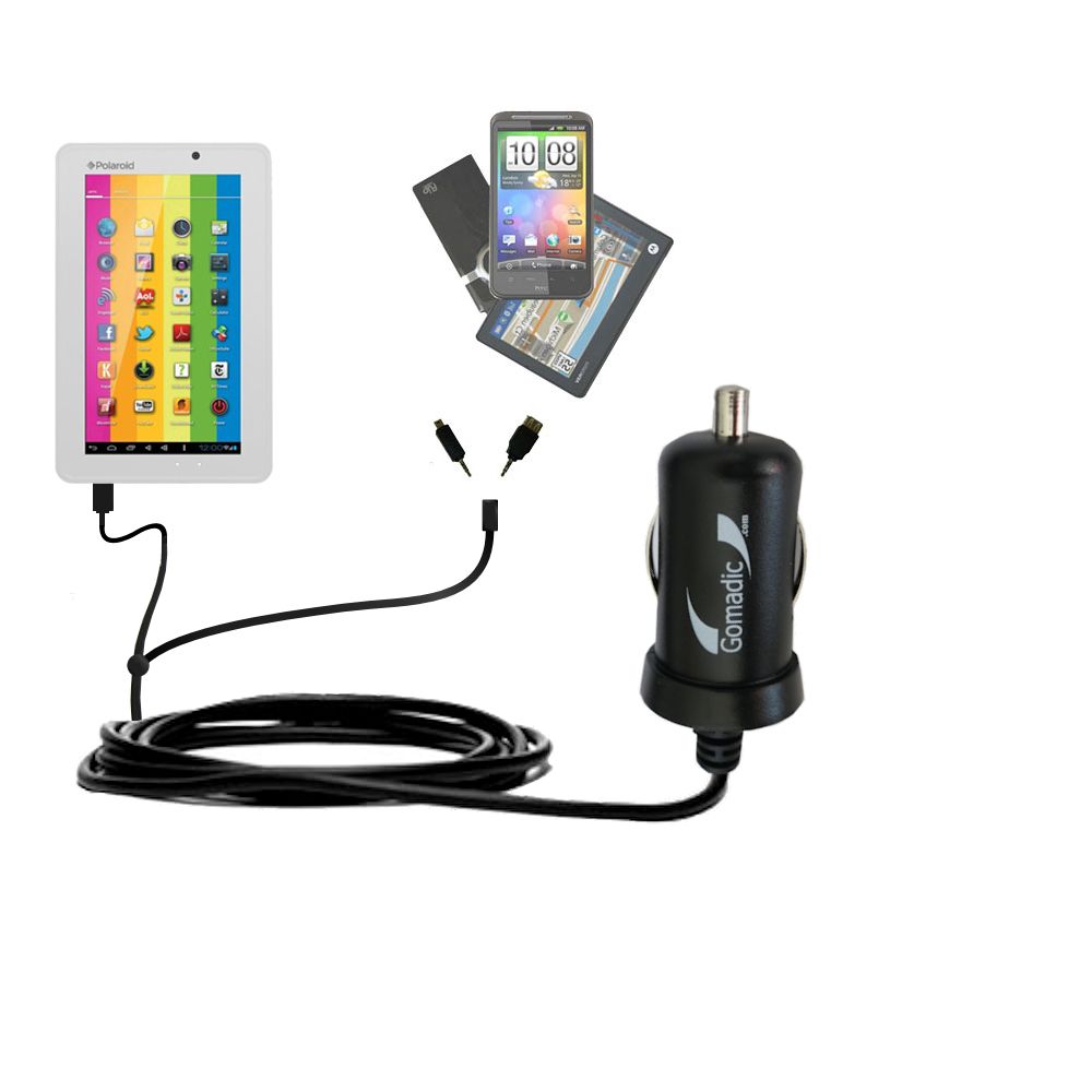 mini Double Car Charger with tips including compatible with the Polaroid PMID705