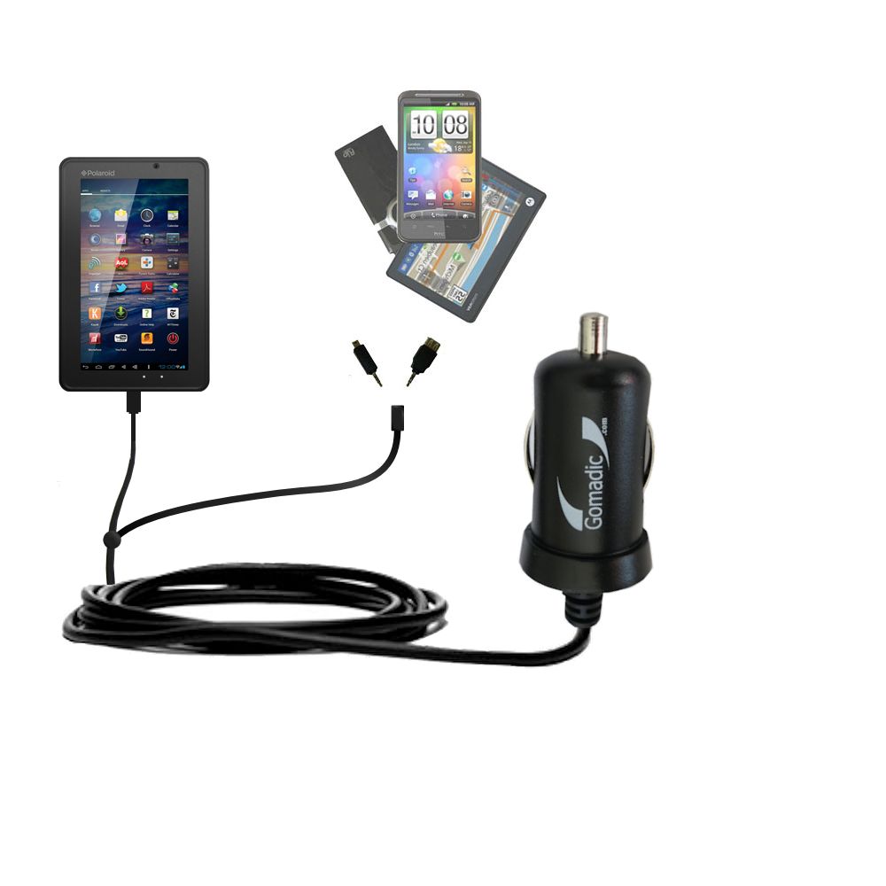 mini Double Car Charger with tips including compatible with the Polaroid PMID706