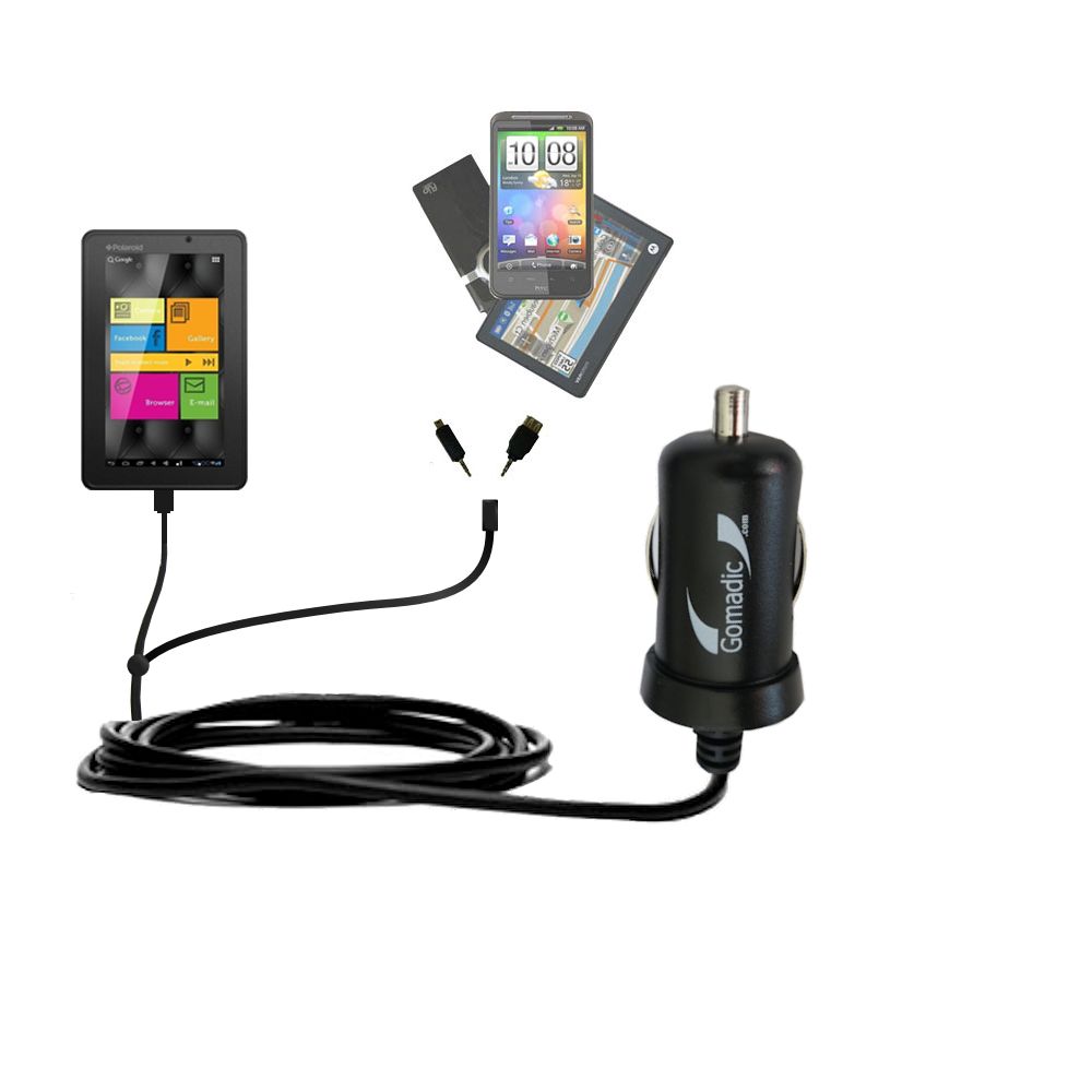 mini Double Car Charger with tips including compatible with the Polaroid PMID720