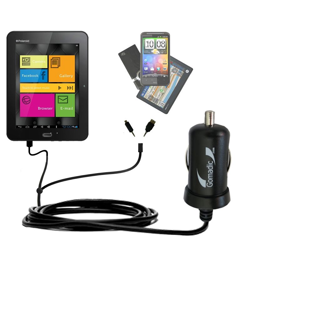 mini Double Car Charger with tips including compatible with the Polaroid PMID800
