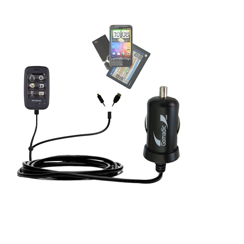 mini Double Car Charger with tips including compatible with the Polaroid PMP283C-8