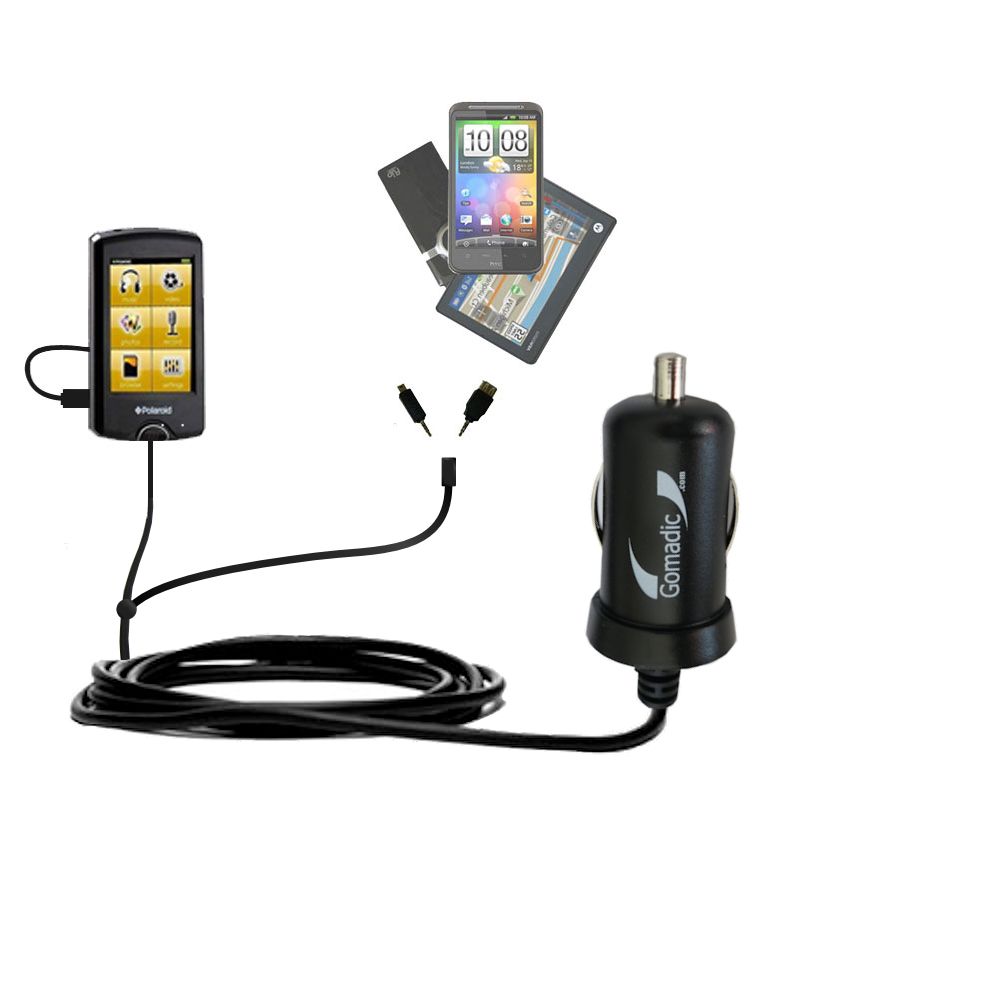 mini Double Car Charger with tips including compatible with the Polaroid PMP500-4