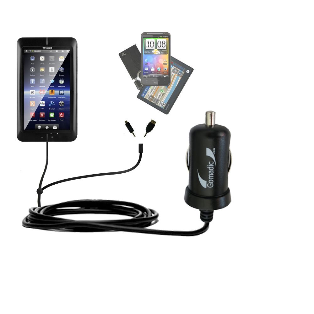 mini Double Car Charger with tips including compatible with the Polaroid PTAB7200