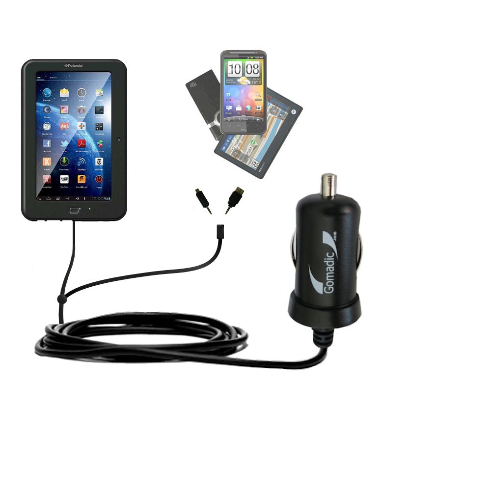 mini Double Car Charger with tips including compatible with the Polaroid PTAB7XC