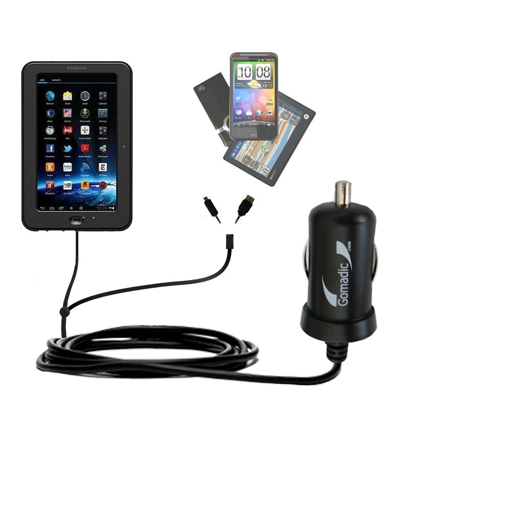 mini Double Car Charger with tips including compatible with the Polaroid PTAB8000