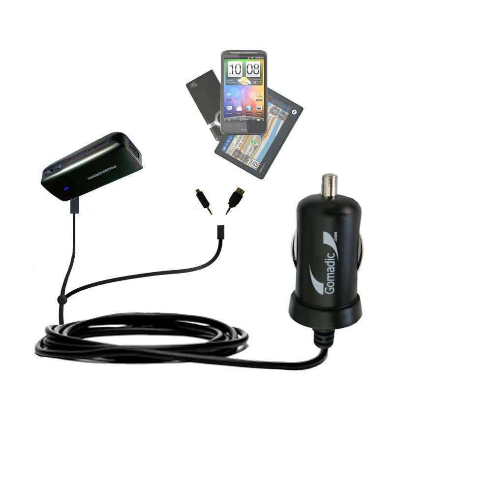 mini Double Car Charger with tips including compatible with the Power2Roam P2R-100