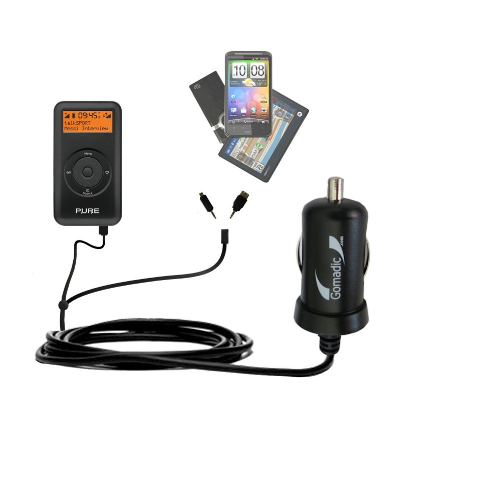 mini Double Car Charger with tips including compatible with the PURE Move 2500