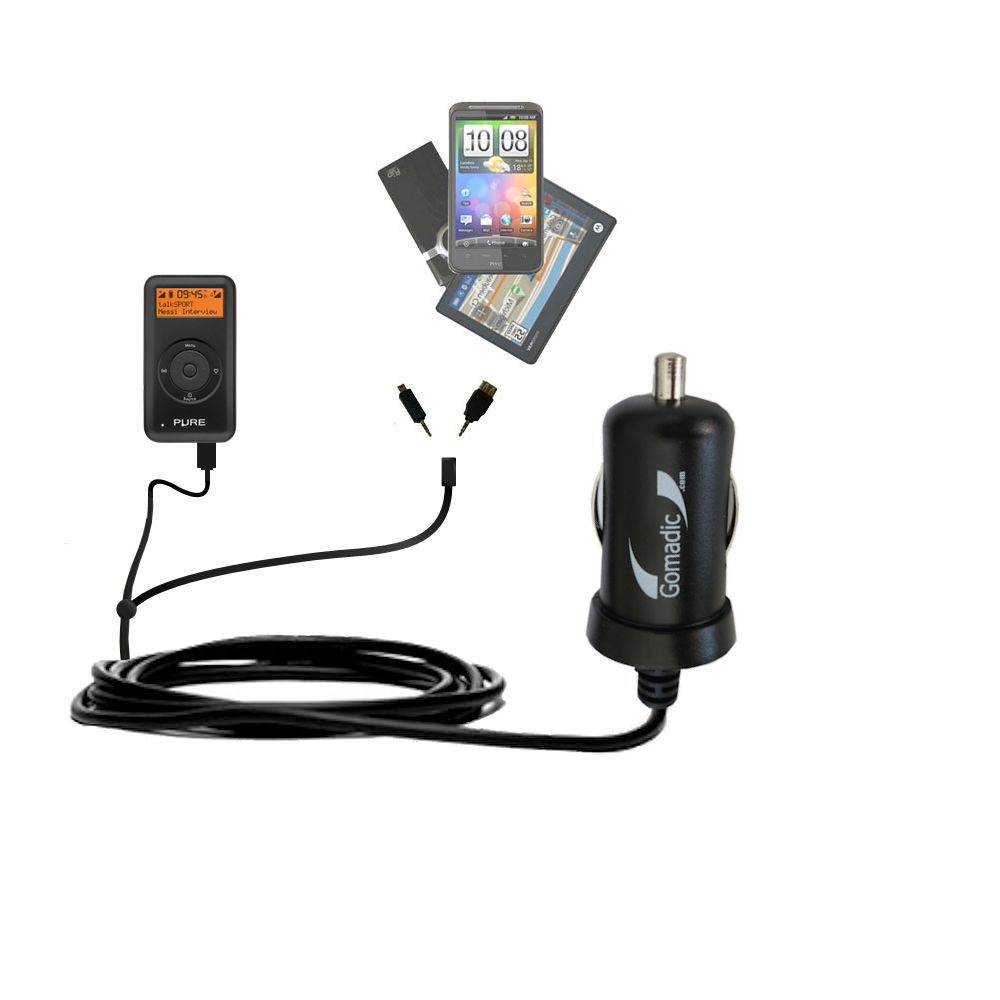 mini Double Car Charger with tips including compatible with the PURE PocketDAB Move 2500