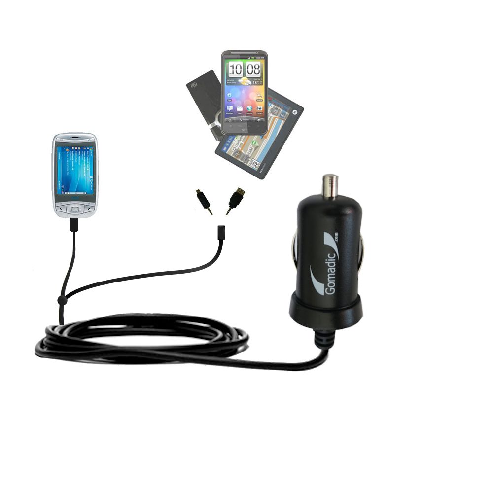 mini Double Car Charger with tips including compatible with the Qtek 9100