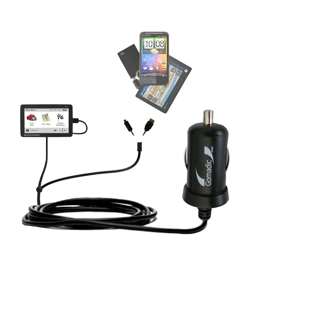 mini Double Car Charger with tips including compatible with the Rand McNally IntelliRoute TND 730 / 760