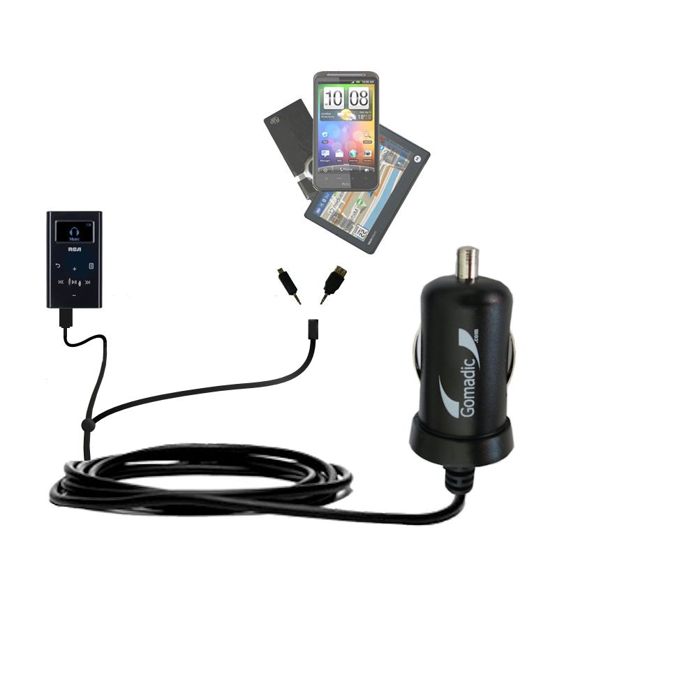 Double Port Micro Gomadic Car / Auto DC Charger suitable for the RCA M2204 Lyra Digital Audio Player - Charges up to 2 devices simultaneously with Gomadic TipExchange Technology