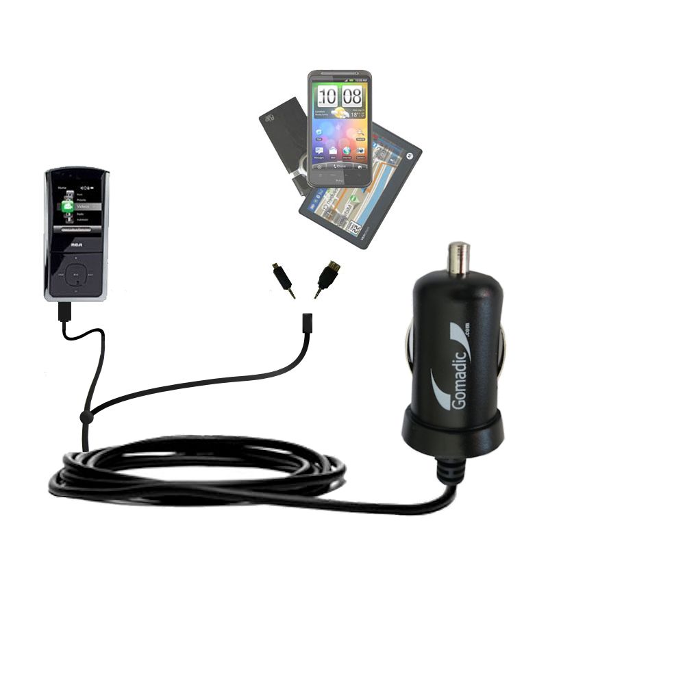 mini Double Car Charger with tips including compatible with the RCA M4302 Digital Music Player