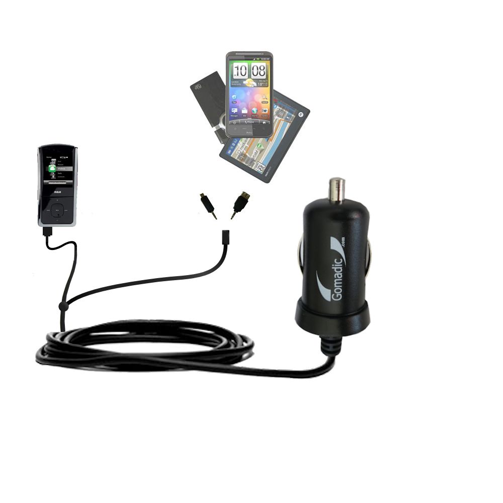 mini Double Car Charger with tips including compatible with the RCA M4308 Opal Digital Media Player