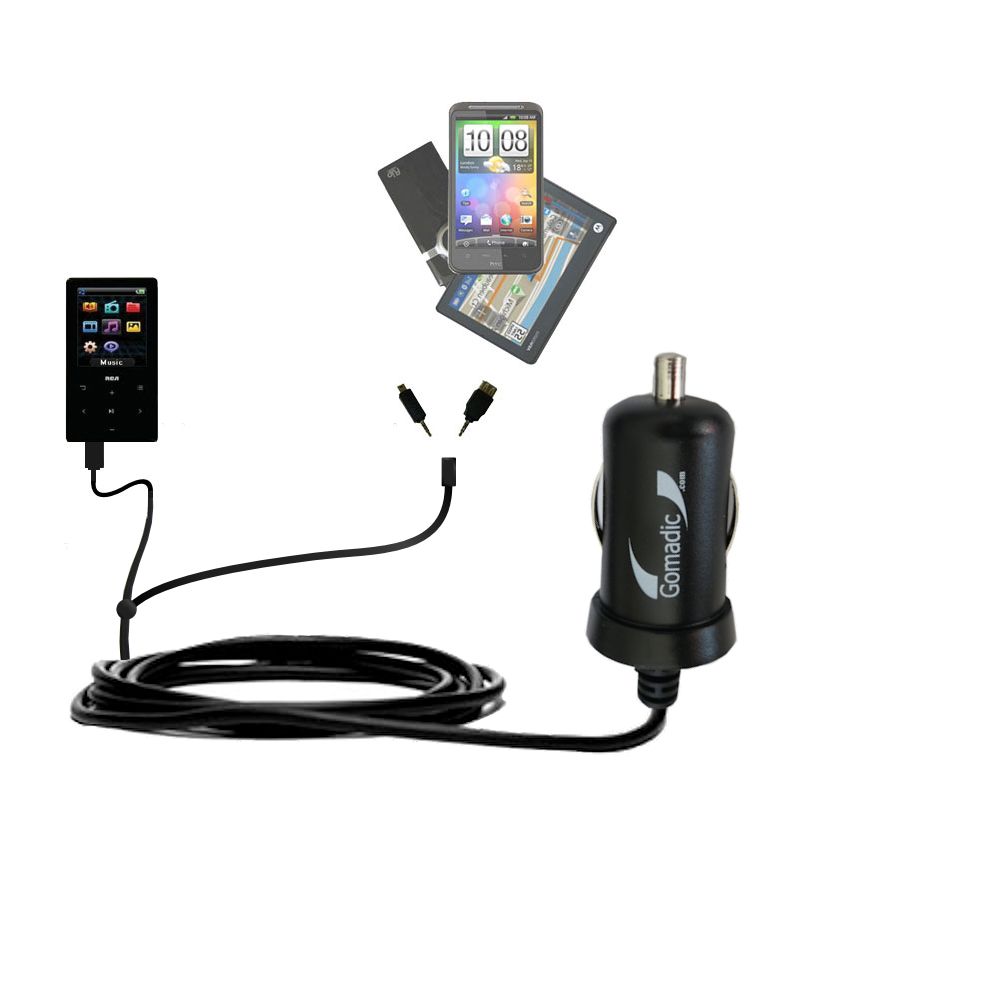 mini Double Car Charger with tips including compatible with the RCA M6104