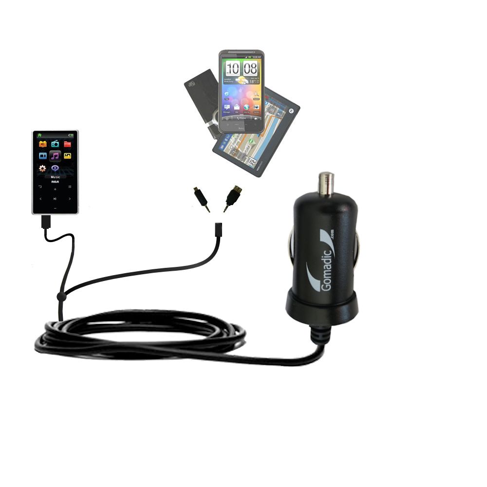 mini Double Car Charger with tips including compatible with the RCA M6208