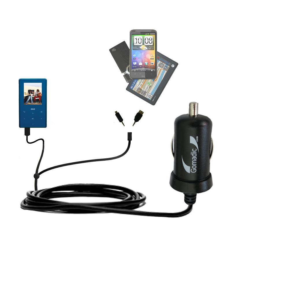 mini Double Car Charger with tips including compatible with the RCA M6308