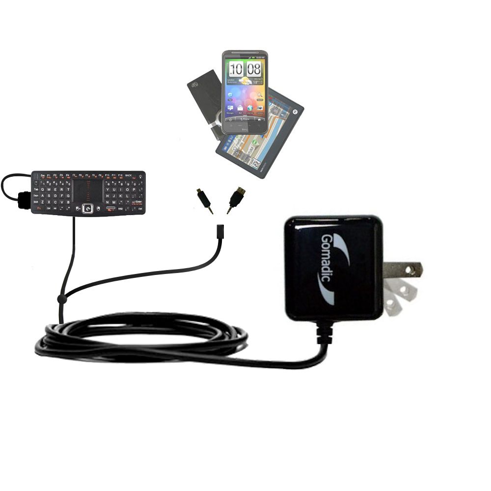 Gomadic Double Wall AC Home Charger suitable for the Rii Touch N7 Mini Keyboard - Charge up to 2 devices at the same time with TipExchange Technology