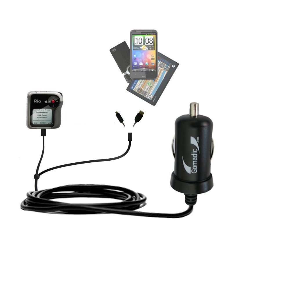 mini Double Car Charger with tips including compatible with the Rio Karma