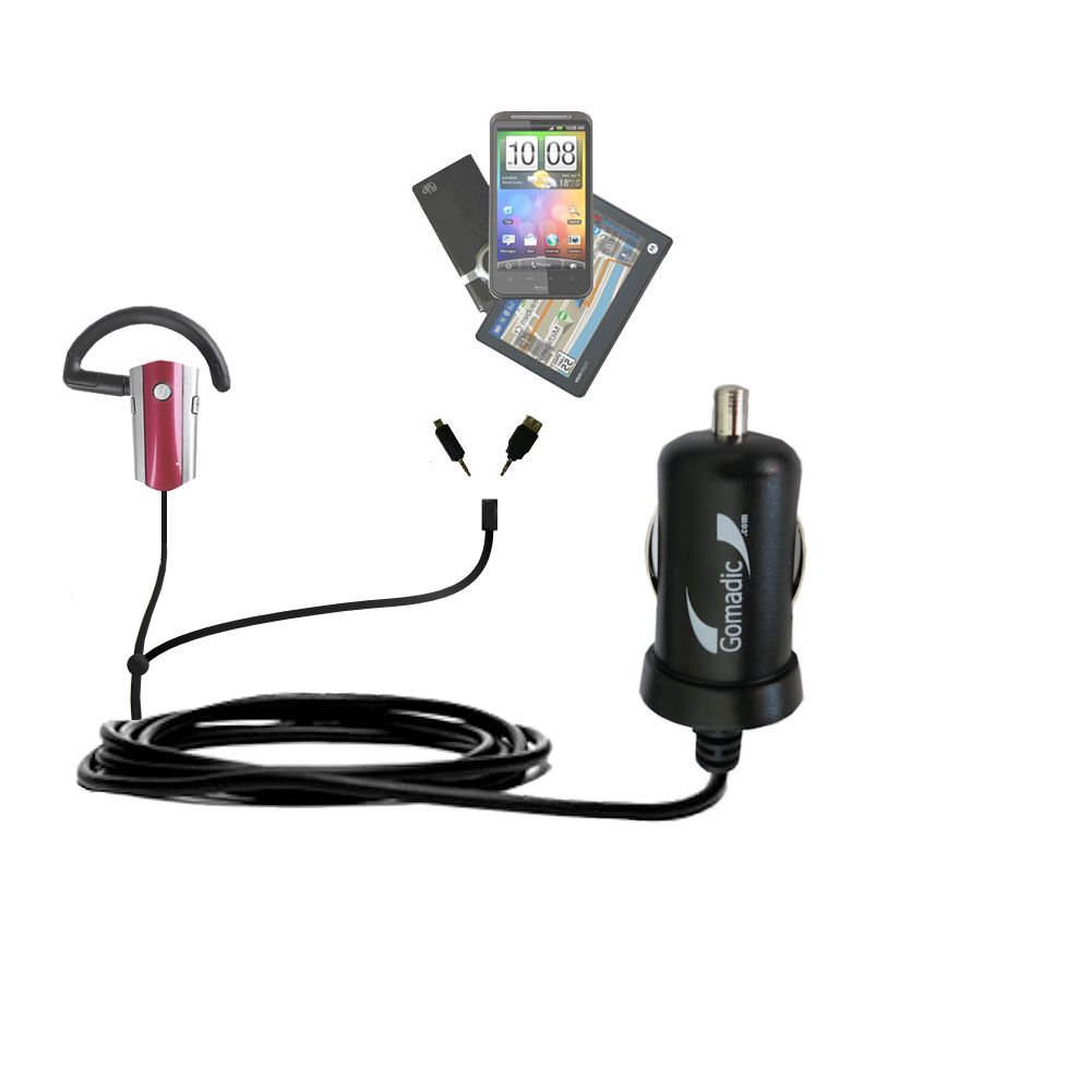 mini Double Car Charger with tips including compatible with the Rockfish RF-SH430 Bluetooth Headset