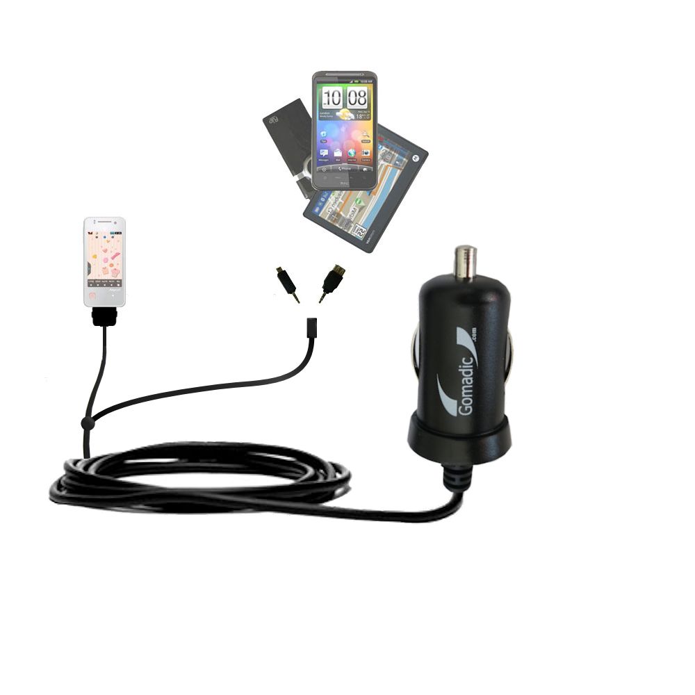 mini Double Car Charger with tips including compatible with the Samsung A220